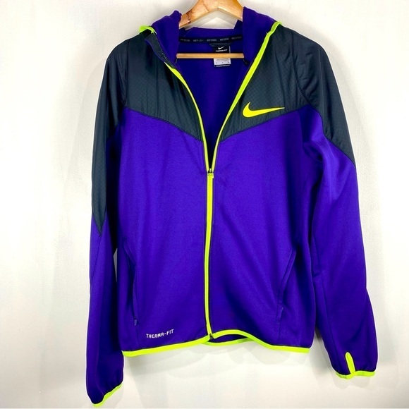 Nike Women's Therma-Fit Neon Fleece Full Zip Up Hooded Jacket Sporty Size Medium - Picture 1 of 7